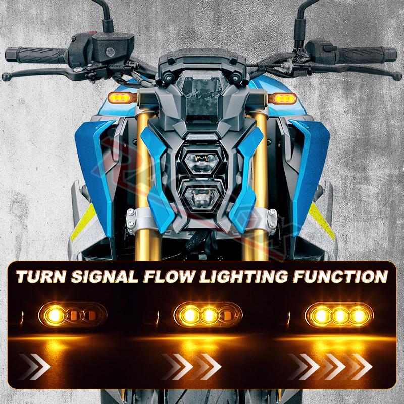 Luz LED de giro que fluye, lámpara de señal direccional para motocicleta Dirt Street, bicicleta eléctrica, Scooter, doble deporte, Motor todoterreno, furgoneta