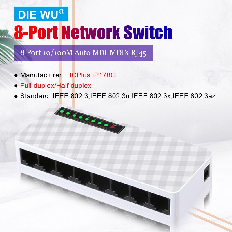 TXE020 8 Port 10/100M Ethernet Network Switch | Ethernet Splitter | Plug En Play | Fanless | verkeer Optimalisatie | Unmanaged