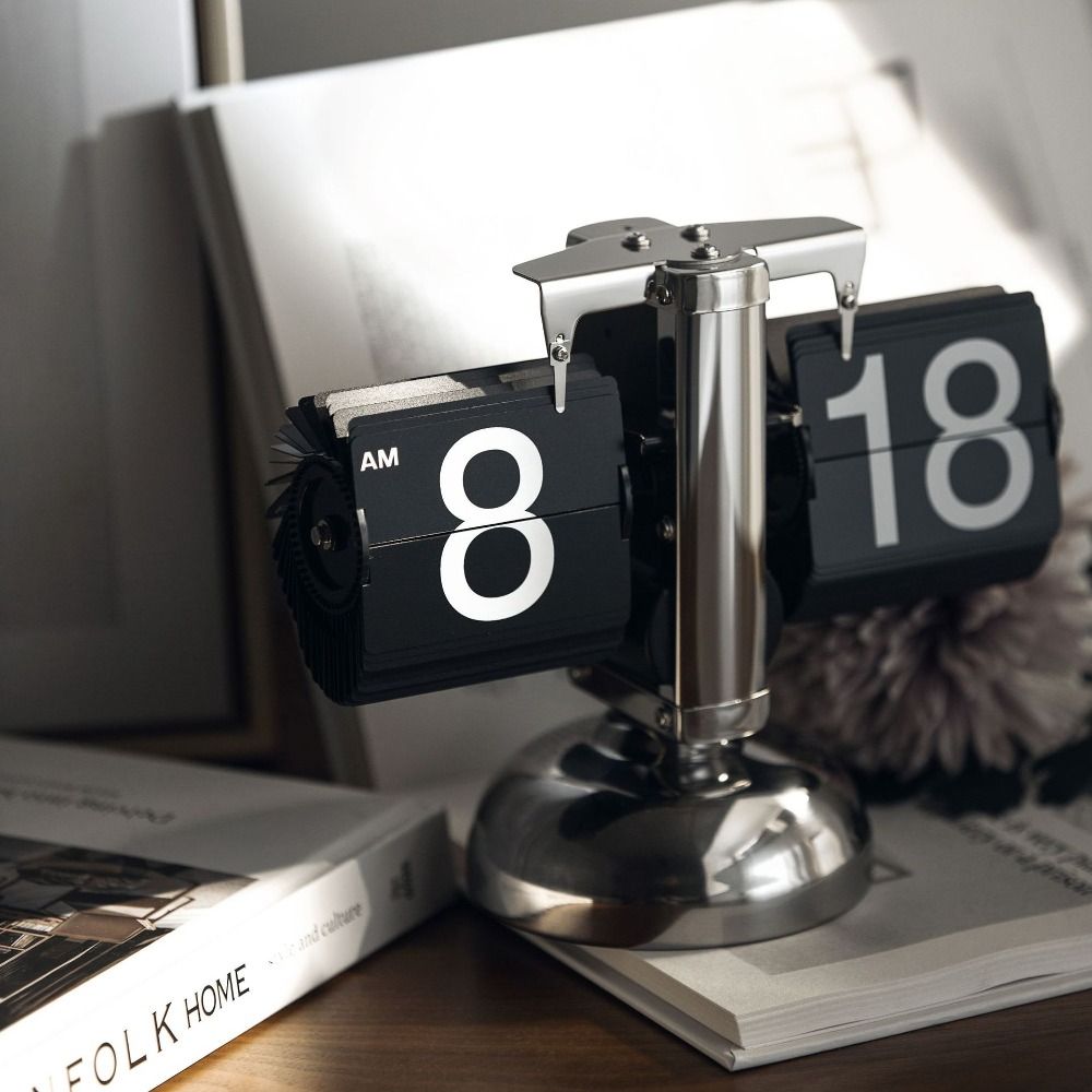 Minimalistische Flip Over Digitale Tafelklok Roestvrij Staal Enkele Voet Bureauklokken Automatische Schaal Auto Flip Clock Home