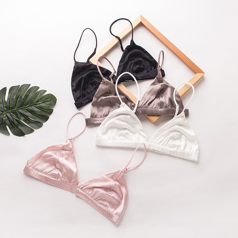 Birdsky, 1PC summer Women silk bra top small thin breast bras wire rimless no padded, 88% natural mulberry silk, 4 colors. OR-78