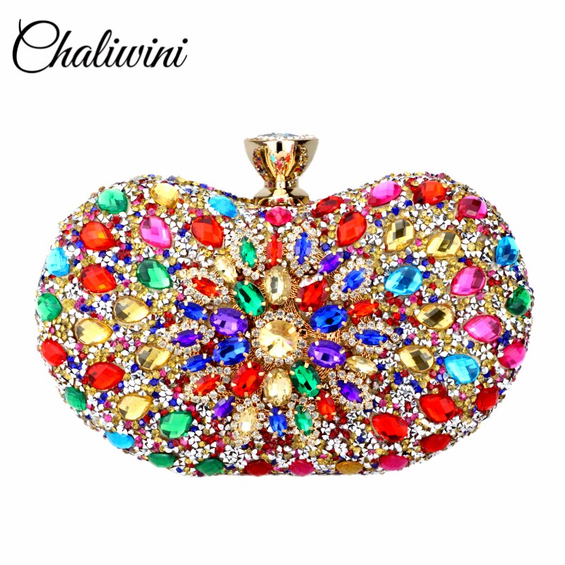 Chaliwini-Bolso de mano Floral de dos lados con diamantes de noche para mujer, bandolera de cristal múltiple, monedero de boda, cartera a juego