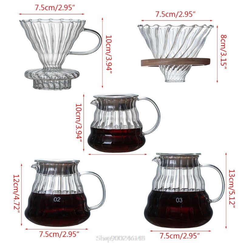 Pour Over Coffee Dripper Brew Heat Resistant High Borosilicate Glass Coffee Maker Come Coffee Server with Lid S23 20