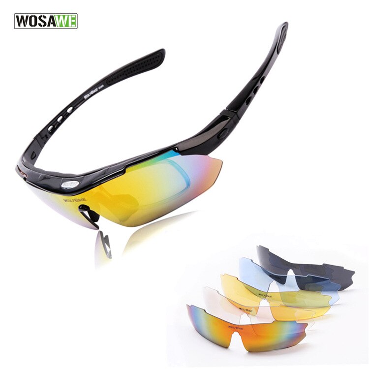 Wosawe sykkelbriller for ridning sportsbriller i ett stykke polariserte briller uv-beskyttelse utendørs sykling solbriller oakley: Svart