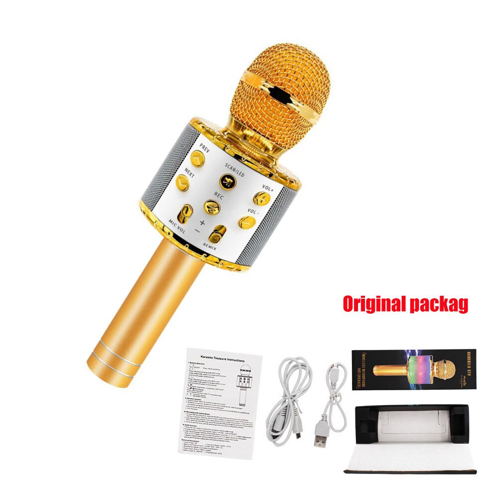 Microfono Karaoke - Altoparlante e Registratore Bluetooth 4 in 1 - Lettore KTV Portatile Wireless per Android & iOS: Cartone dorato