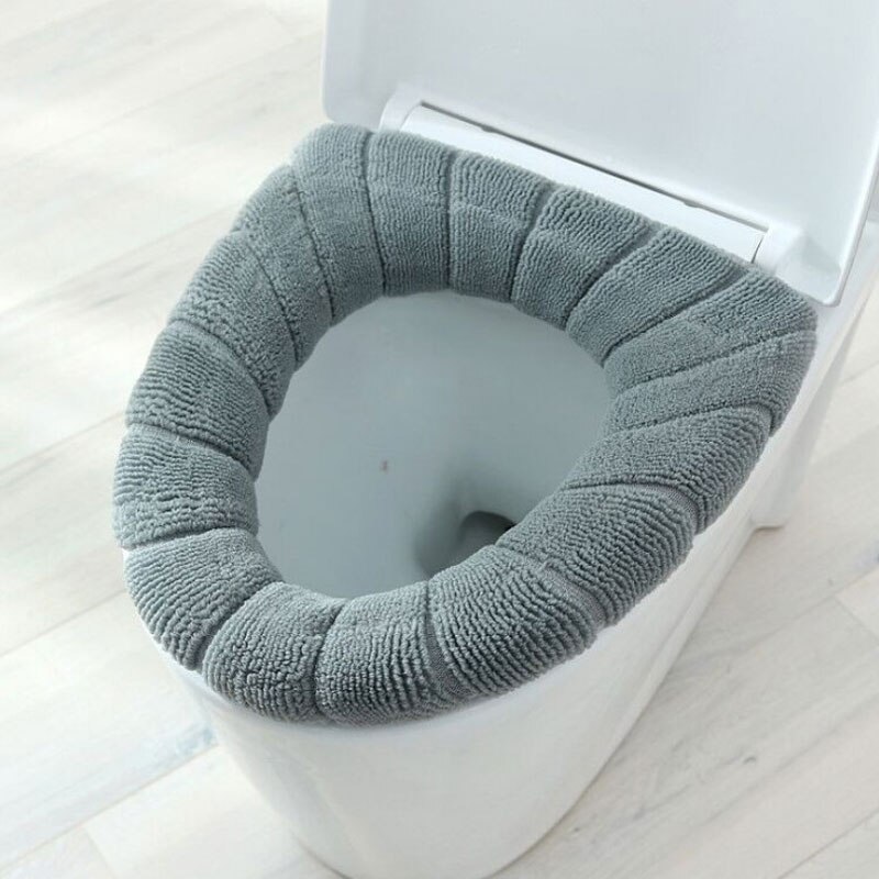 Komfortabelt fløjls badeværelse toilet sædeovertræk vinter toiletbetræk husstand universel fortykket nærmestool mat sæde: Lysegrå