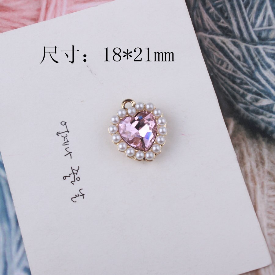 10 stücke 18*21mm Kristall Strass Perle Herz Anhänger Charms DIY Schmuck Erkenntnisse Ornament Zubehör Schwimm Anhänger: Pink