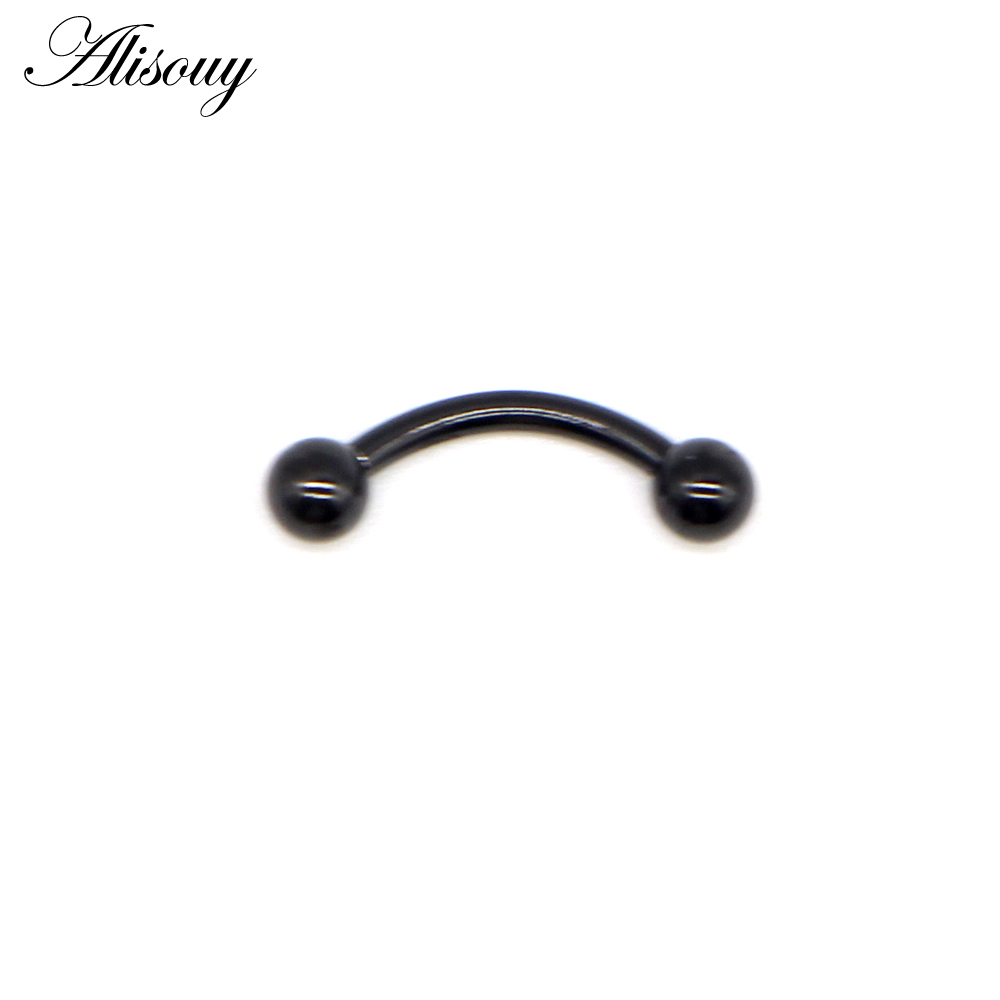 Brinco curvo de lábio e sobrancelha alisouy, 2 peças, aço inoxidável, piercing de mamilo, punk, unissex, piercing corporal, septo estéro: 2pc Black / 10 mm