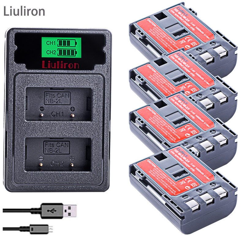 batterie NB-2L NB2L NB-2LH NB 2L NB 2LH NB2LH Digital Camera Battery For Canon Rebel XT XTi 350D 400D G9 G7 S80 S70S30: charger and 4battery