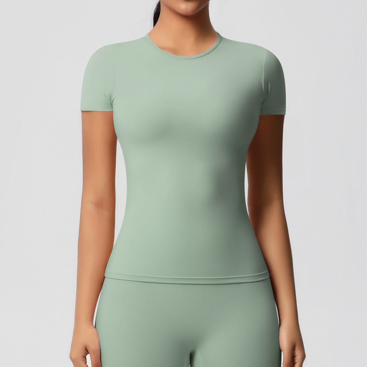 Trening tørr passform pustende høy elastisk sportstopp treningsstudio treningstøy t-skjorte kvinner uformelt utendørs topp: S / Brun