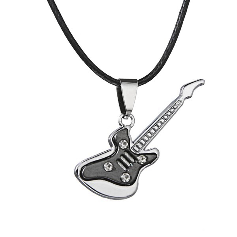 Collar de guitarra de para hombres y mujeres, Gargantilla con colgante de violín, cadena de cuerda de cuero de acero inoxidable, joyería para niños, para parejas de: 6