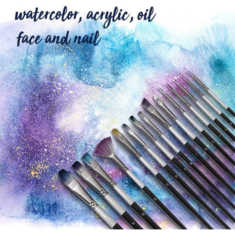 Kwast Set 15 Pcs Borstels Met Paletmes En 2 Sponzen. Voor Acryl, Olie, Aquarel En Gouache