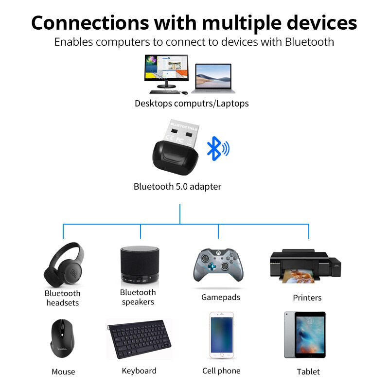 USB Bluetooth Dongle Bluetooth 5.0 20m Wireless Adapter Mouse Keyboard Receiver Headphone PC Laptop Audio Receiver Transmitter