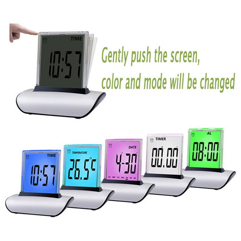 Digital Table Clocks LCD Screen Alarm Clock Colors Changing Large Display Desk Clock with Thermometer Calendar for Student