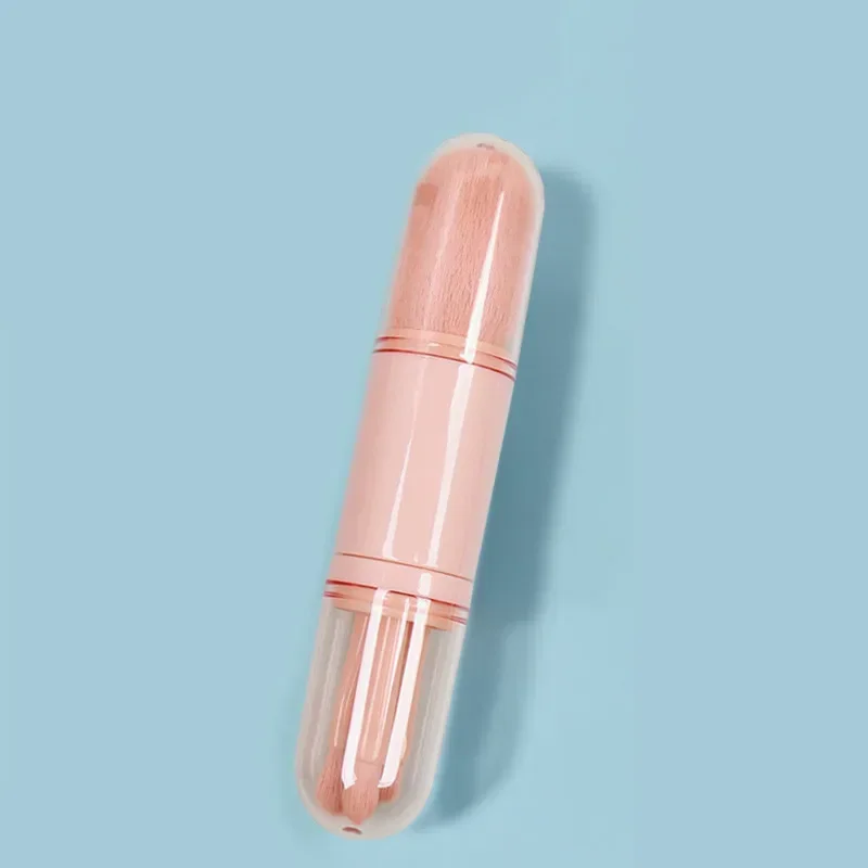 Juego de brochas de maquillaje 4 en 1 portátil multifuncional, escalable, Hash Eye, pincel pequeño de viaje para pintar y tres herramientas de maquillaje de belleza suave: Rosa