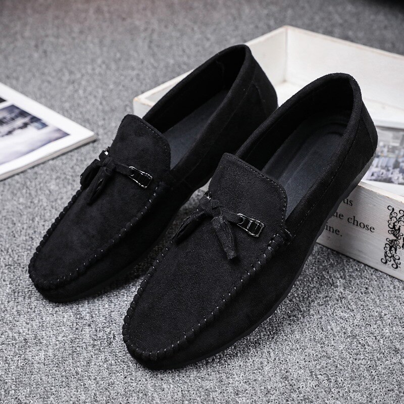 Mænd loafers sko udendørs klassiske business sko ruskind sko til mænd slip on flats fritidssko mænd: Sort / 9