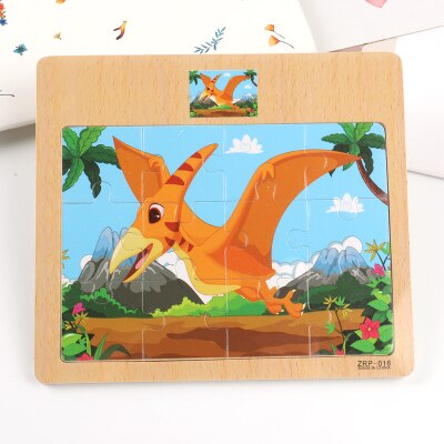 Wooden animal jigsaw baby puzzle children puzzles 3d baby enlightenment early educational toys funny game for kids toddler baby: Dinosaur2