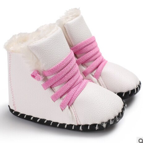 Bebê menina menino botas de neve couro bonito meia botas infantil novo fundo macio sapatos quentes casuais inverno 2018: WHITE / 13-18 meses