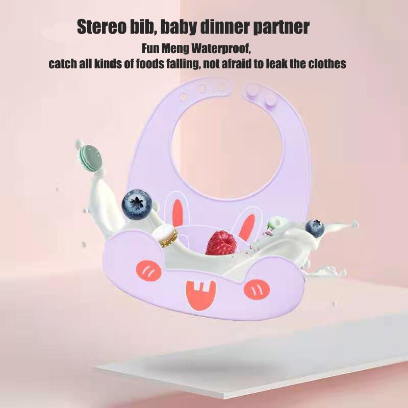 Children's silicone wide cartoon animal cute waterproof bib adjustable stereo pocket snoring baby bib