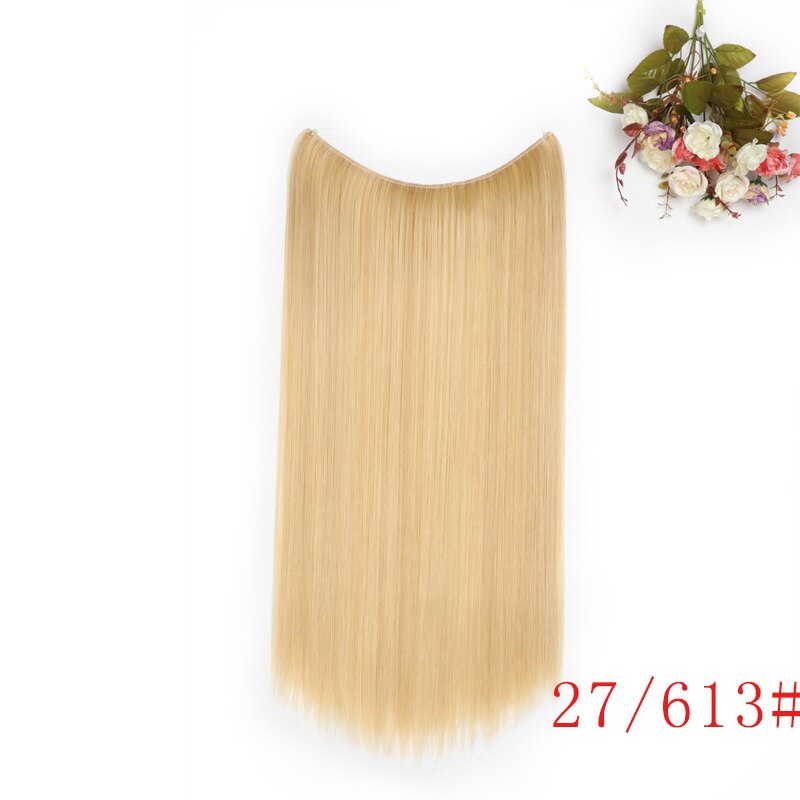 MERISI HAIR 24" Invisible Wire No Clips In Hair Extensions Secret Fish Line Hairpieces Synthetic Wavy Hair Extensions: Z27613