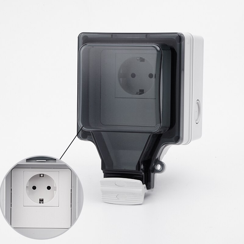 Weatherproof EU Standard Socket Waterproof Outdoor Wall Power 16A IP66 Electrical Outlet Grounded AC 110~250V
