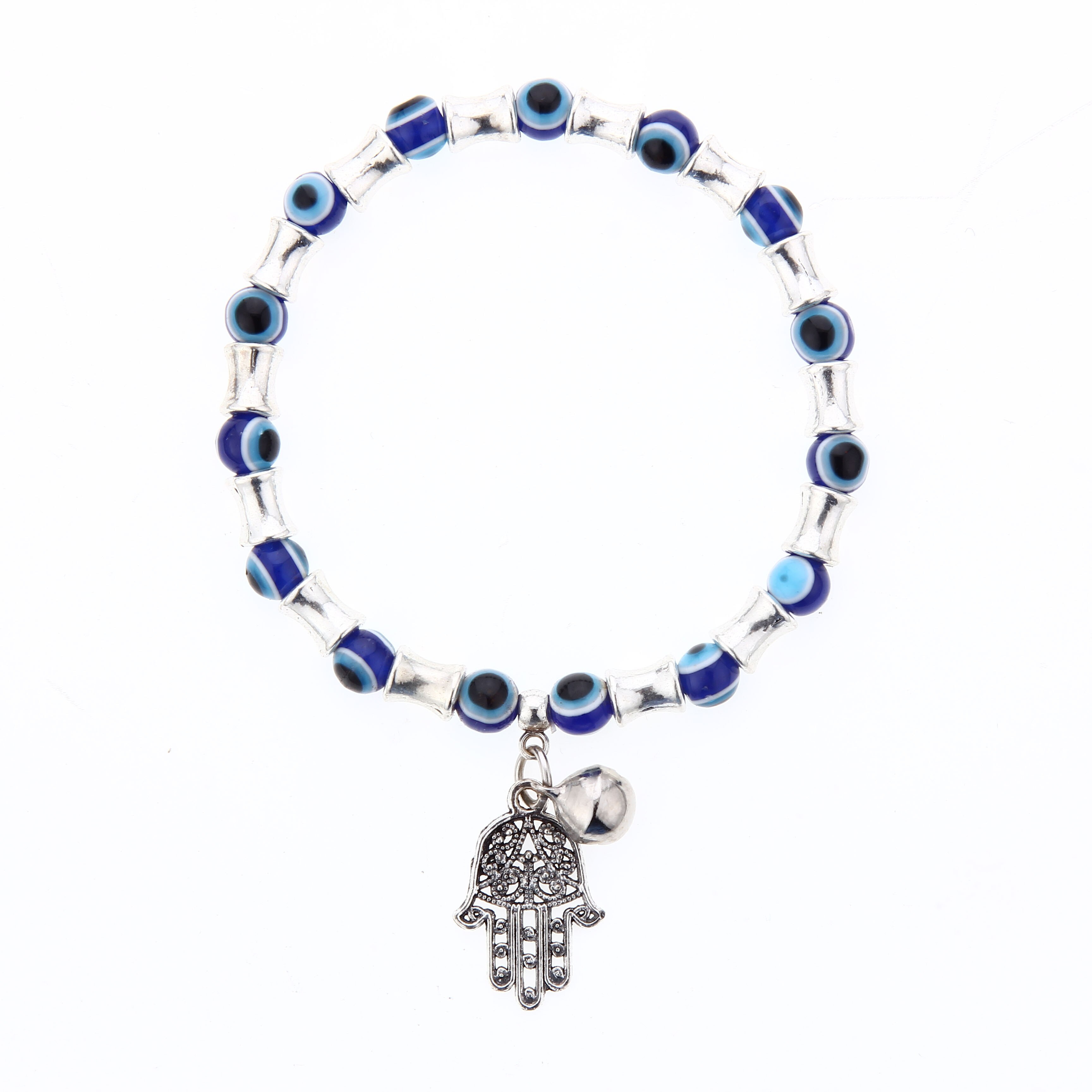 Bracelet élastique mauvais œil turc pour hommes, breloques en cristal, main de Fatima, perlé, réglable, bijoux de Yoga,: B2787--B