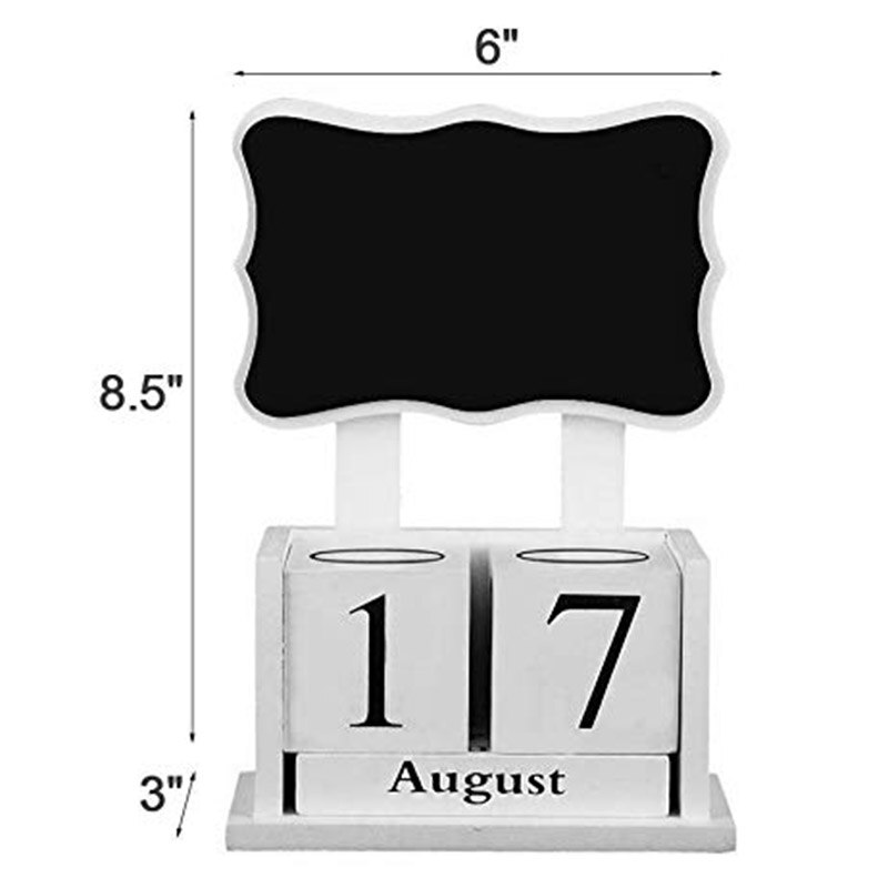Wooden Block Calendar with Chalkboard - White - Organizer and Planner - Perpetual Desk Calendar