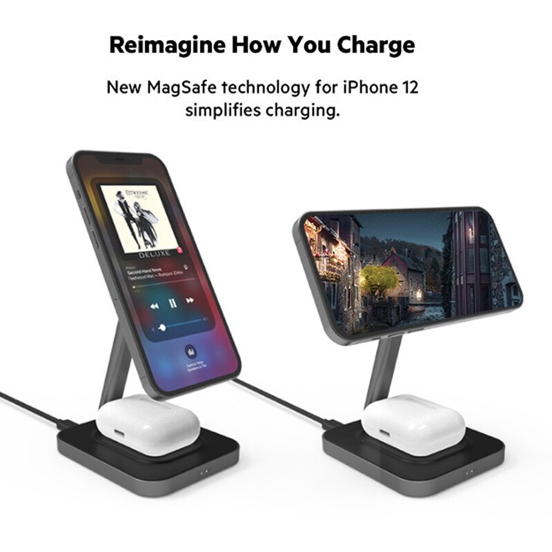 2-- in- -1- wireless-ladegerät mit , 15w schnelllade-ladestationen für sicheres iphone 12, 12 pro, , 12 pro max und ,12 mini.