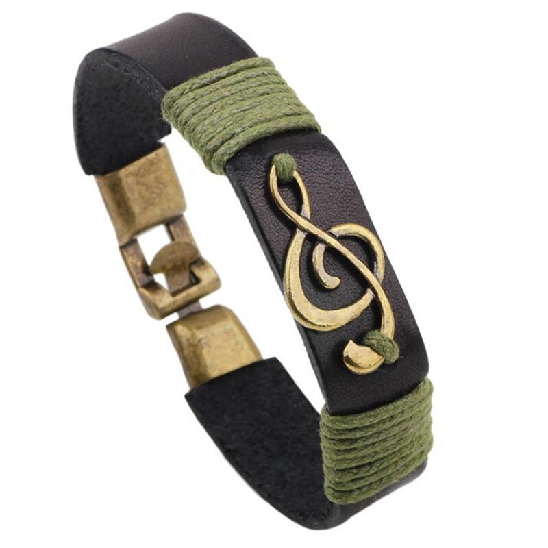 Style européen américain Note de musique rétro Bracelet Bracelet en cuir pour hommes et femmes exquis bijoux: Black