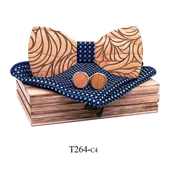 Men Wooden bow tie set Handkerchief Cufflinks wood bowtie wedding tie corbata Wooden Ties Gravata set gentlemen wear: T264-C4