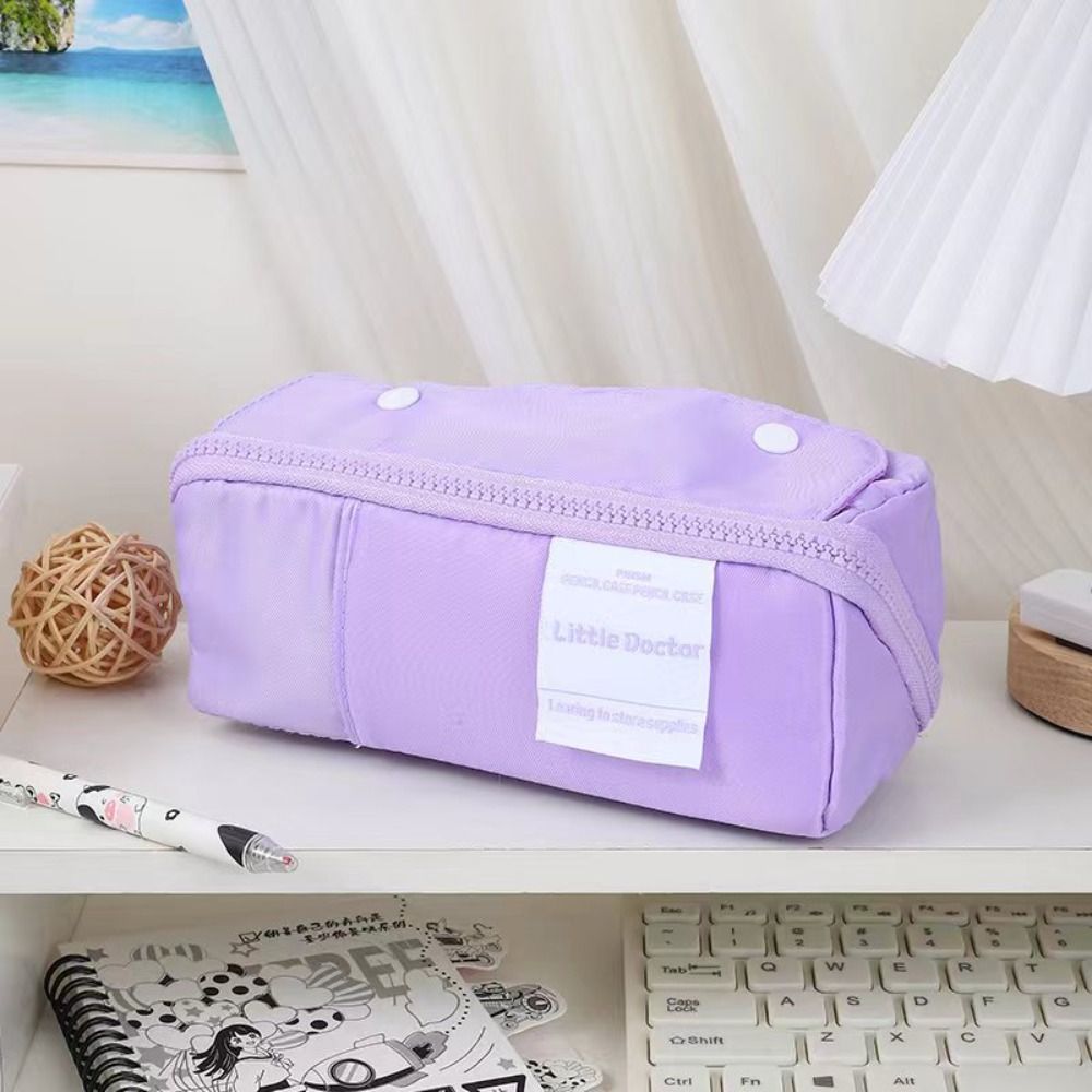 Canvas Prism Pencil Case Large Capacity Sweet Color Stationery Organizer Multi-layer Stationery Storage Pouch Student Supplies: PURPLE