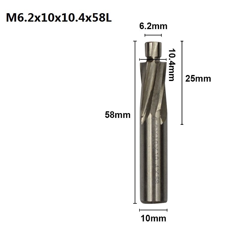 1 unidad de fresa de avellanado XCAN con 4 puntas HSS, herramienta de ranurado piloto de M3.2-M16.5, fresa para taladro de madera/Metal: M6.2x10x10.4x58