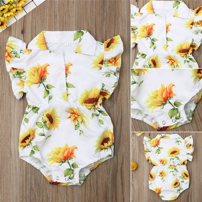 Newborn Baby Girls Sunflower Romper Jumpsuit Playsuit Summer Outfit Clothes Newest Kids Baby Girls Sunflower Romper