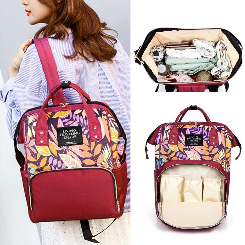 Large capacity Mummy Maternity Travel Backpacks Nylon Plant Print Stylish Baby Diaper Shoulder Bags Daily Casual Travel