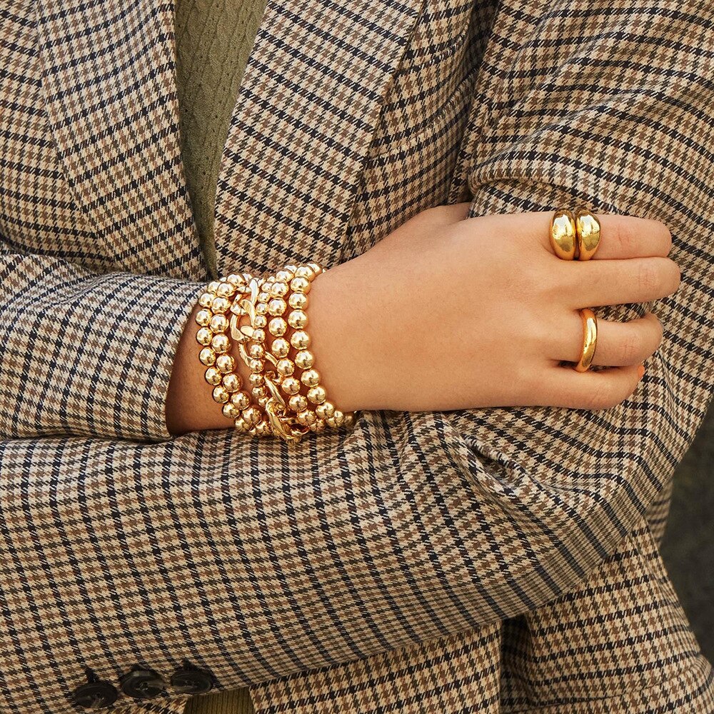 Anillos minimalistas dorado grueso para mujer, joyas geométricas de círculo redondo para mujer, anillos de pila de oro grueso, joyería de boda para mujer