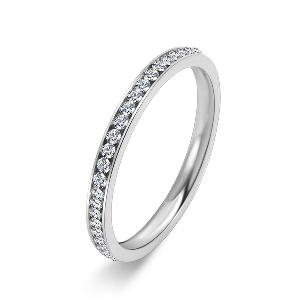 Anillo de circonia cúbica helada de 2mm para mujer, anillos de boda de acero inoxidable de Color dorado y plateado para mujer, de joyería de: 10 / Blanco