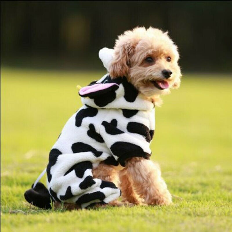 Ko kostume kæledyr hund frakker vinter bomuld 4 ben hættefrakke pyjama hvalp doggy varmt tøj jakke tøj køer tøj frakke