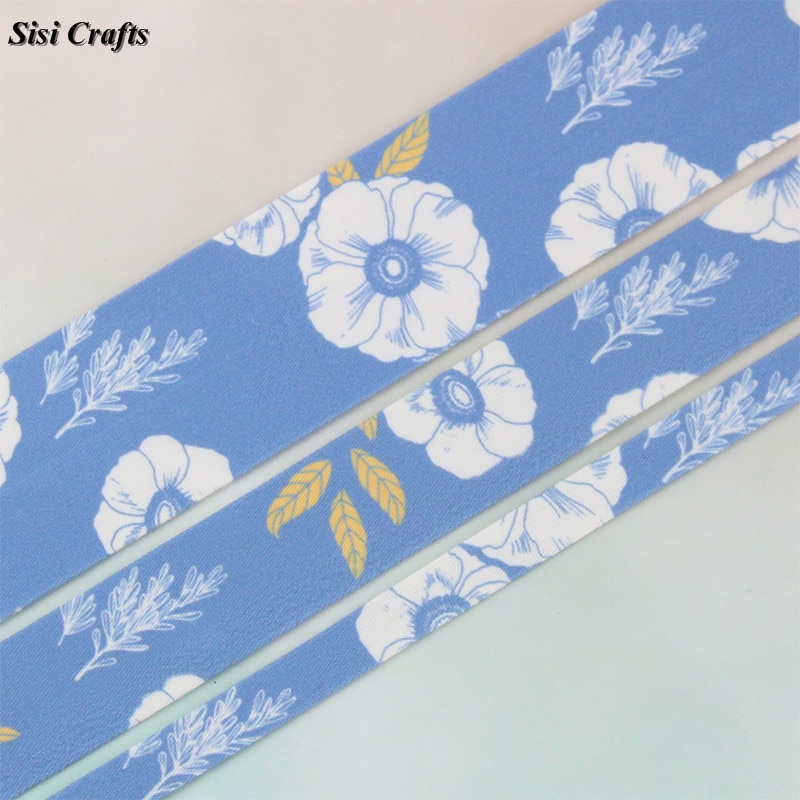Sisi Crafts Floral Tape Light Blue Ribbon with Print Flower 10 25 40mm Cotton Fabric Bias Trim DIY Hair Bow Tie Collar Material
