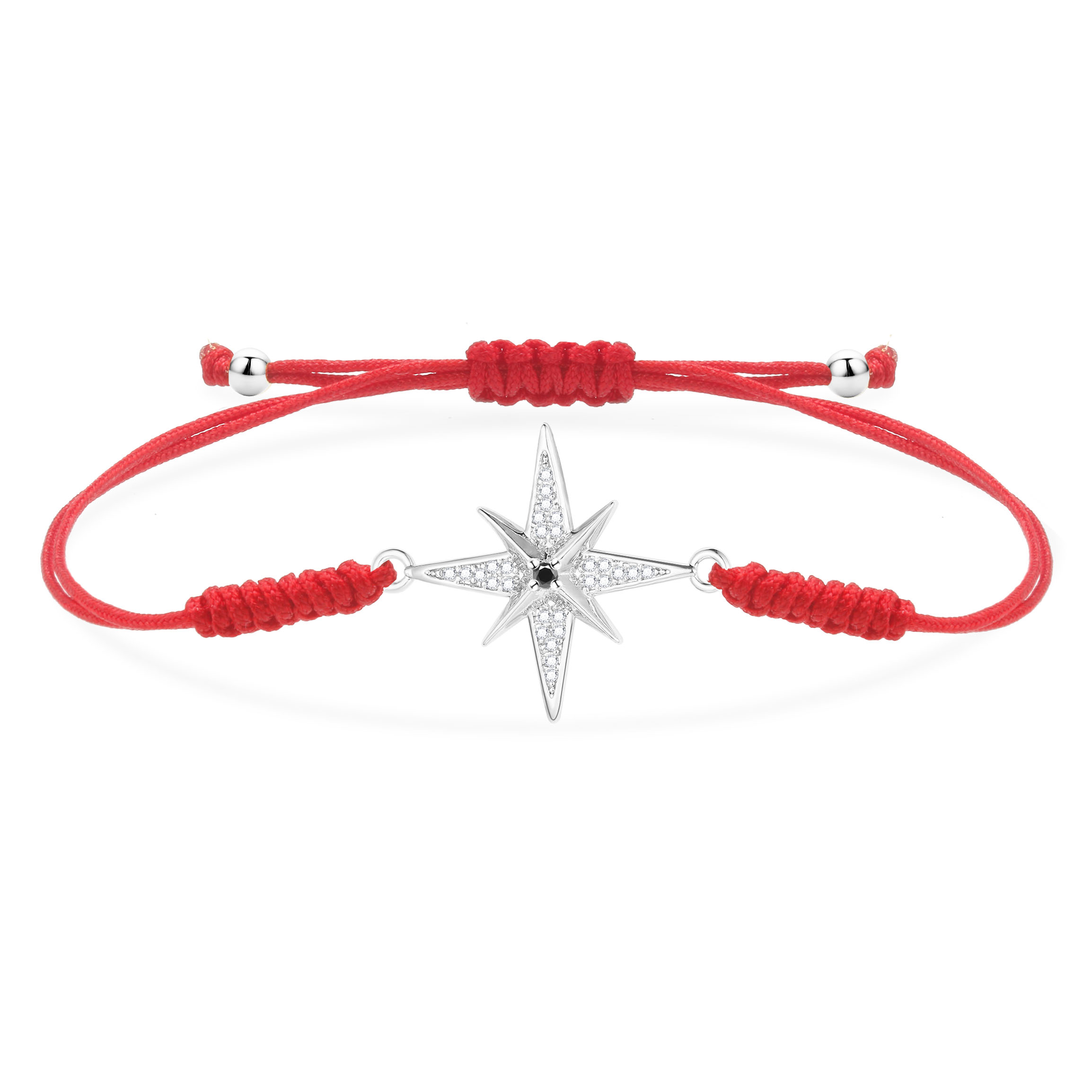 Witte & Zwarte Cz Stenen Starburst Bedelarmband Vrouwen Meisje Zirkonia Kristal Rood Koord Achtpuntige Ster Lichte Sieraden Cadeau: Puur Goud Kleur