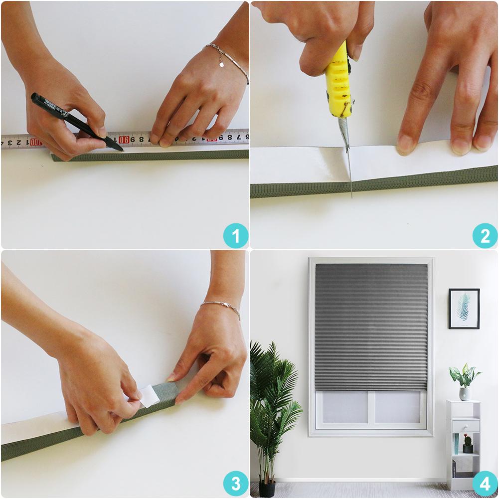 Stores plissés auto-adhésifs cuisine demi rideaux de fenêtre occultants gris salle de bain balcon nuances pour porte de fenêtre à la maison