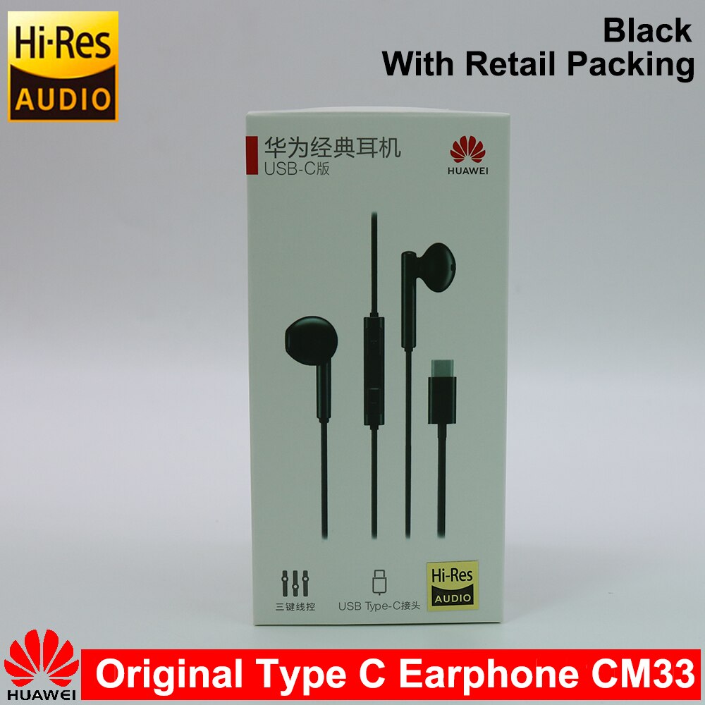Original HUAWEI Kopfhörer USB Typ-C in Ohr Hearphone Headset Mic Volumen HUAWEI Kamerad 20 10 Profi 20X RS p10 20 30 Honor 7 8 V8: mit Packing schwarz