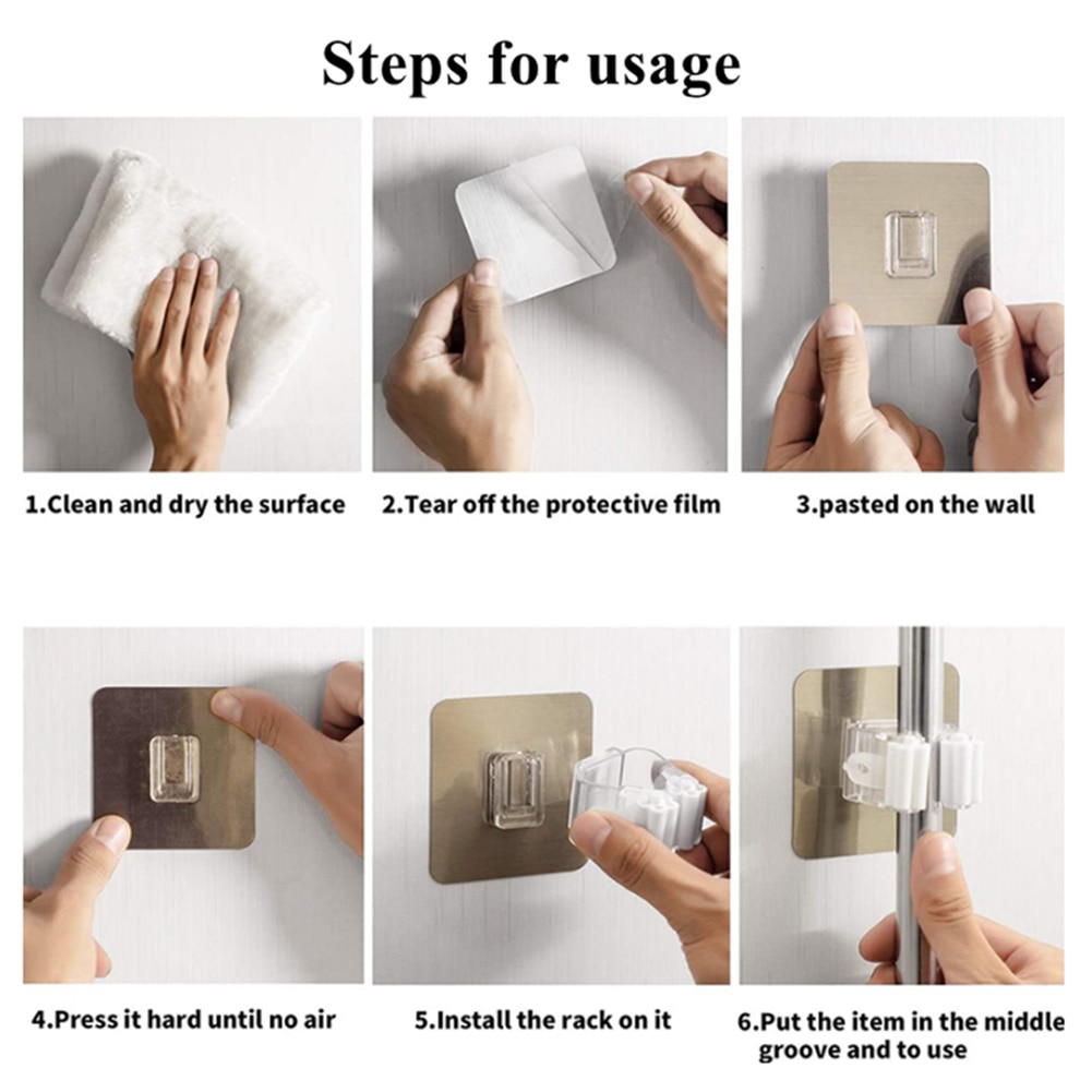 Multifunctionele Haken Mop Houder Wandmontage Organizer, borstel Bezem Hanger Haak Keuken Badkamer Waterdichte Wand Haak Self-Adhesiv