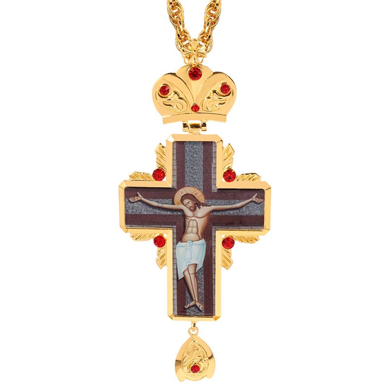 Goud Borstvinnen Cross Christelijke Kerk Colden Priester Kruisbeeld Orthodoxe Doop Religieuze Pictogrammen Hanger Hanger Lange Kettingen: only necklace