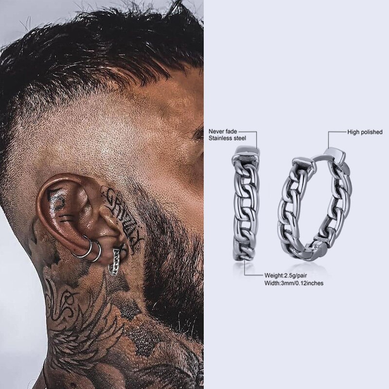 Mannen Hoops Oorbellen, Mini Twist Manchet Oorbellen. Rvs Twisted Kleine Hoops Earring, Minimalistische Mannen Sieraden: style1