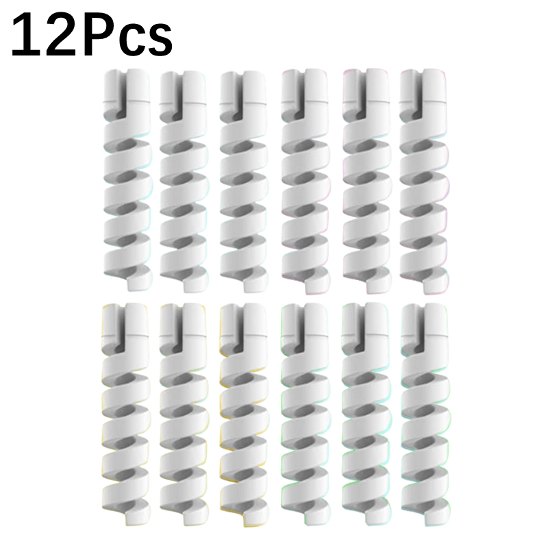 Protector de Cable Universal de silicona para Cable de datos, enrollador en espiral, organizador de Cable, cubierta para iPhone, envoltura de Cable de cargador USB, 1/12 Uds.: Plata