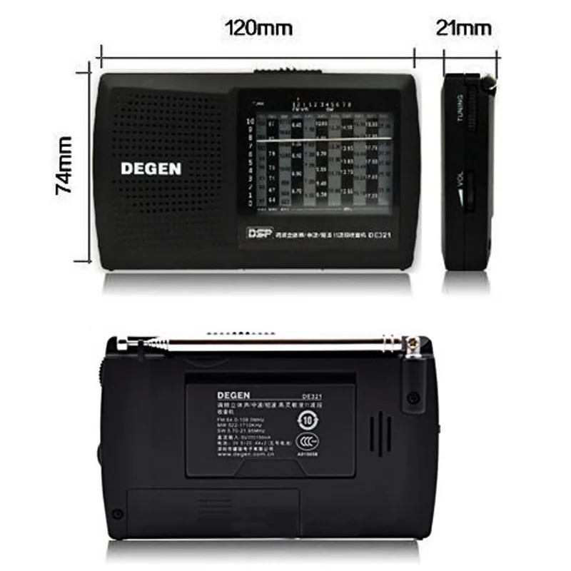 Degen DE321 FM Stereo MW SW Radio DSP World Band Receiver Full band Radio FM