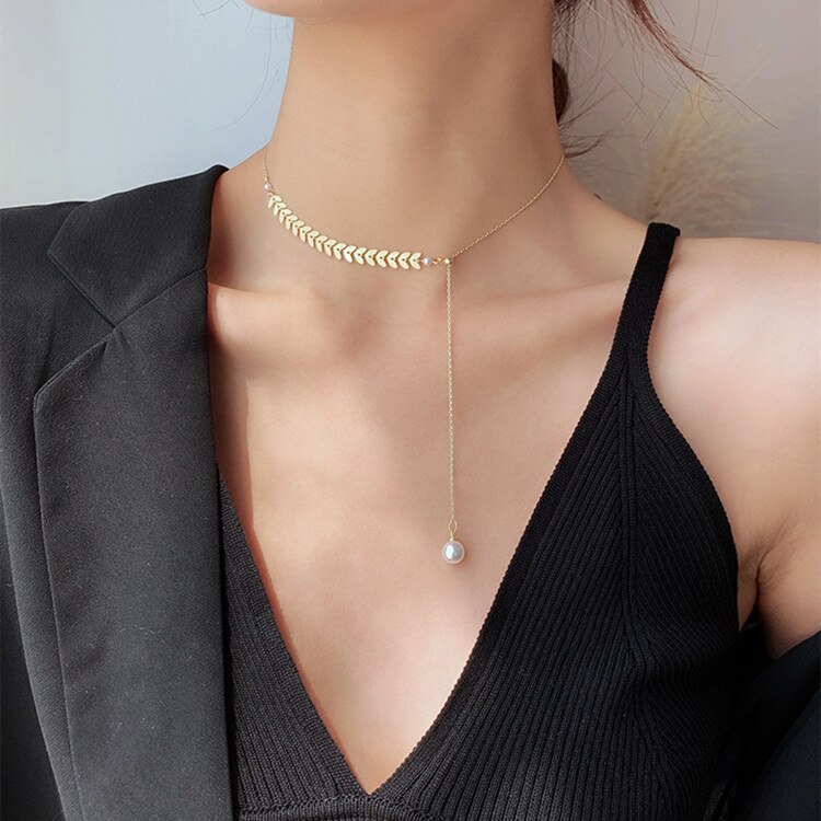 Pendant Necklace Female Simple Pearl Pendant Short Clavicle Necklace Adjustable Necklace Girl Female Jewelry