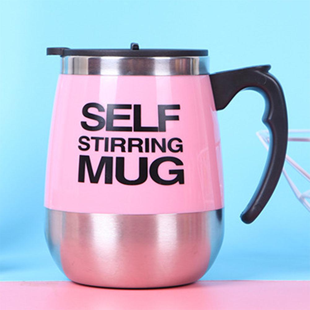 Self Stirring Mug 401-500 Ml Stainless Steel Magnetized Anti-scald Mixing Cup with Lid Handgrid Cup MugWirh Lid for Coffee Milk: Red