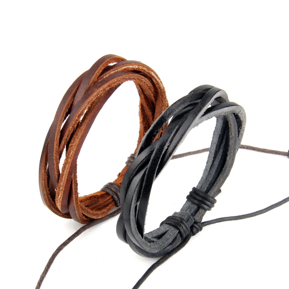 ZMZY Black and Brown Leather Mens Bracelets Multilayer Rope Hand Bracelet For Men Rope Braided Bracelet Male Female Jewelry