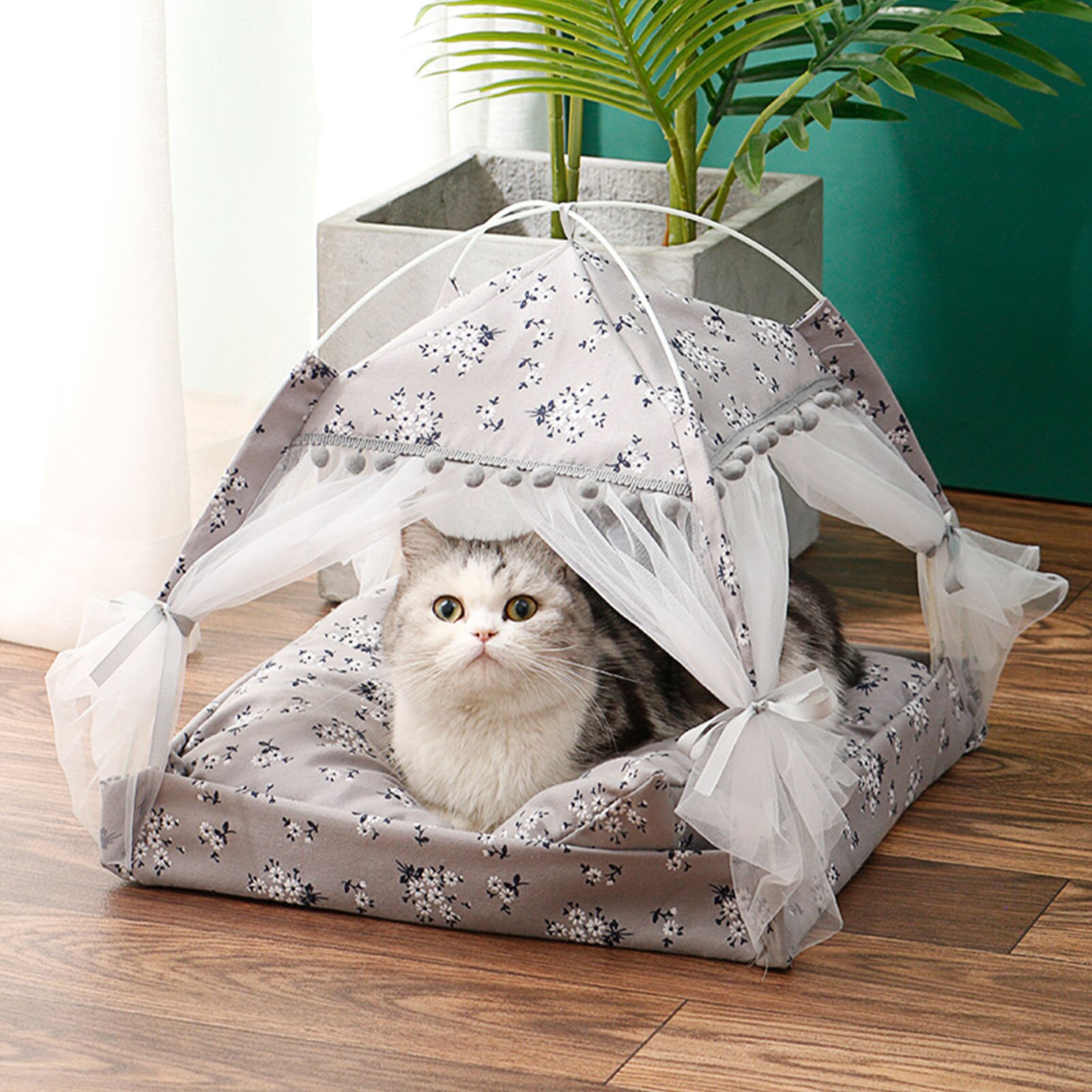 Folding Pets Bed Detachable Washable Tent Nest for Small Cats Dog