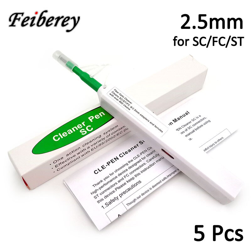 FTTH Optical Fiber Pen Tool 2.5mm LC MU 1.25mm SC FC ST Connector Optic Smart Cleaner: 5pcs 2.5mm